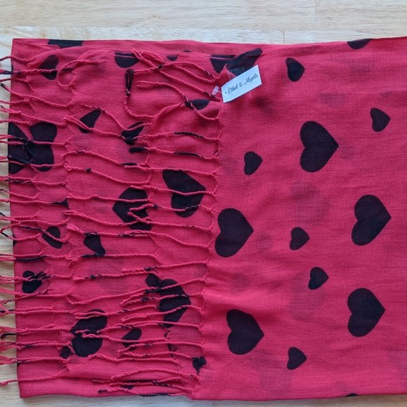 NWT Ethel & Myrtle Red & Black Heart Scarf - Picture 8 of 9